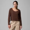 Camisa de manga larga con cuello Henley y diseño cuadriculado Brea Falls™ para mujer