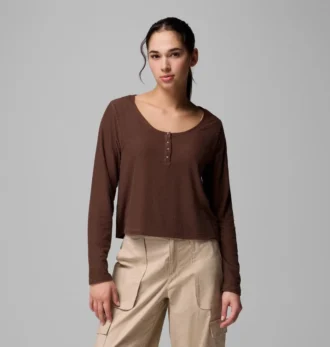 Camisa de manga larga con cuello Henley y diseño cuadriculado Brea Falls™ para mujer