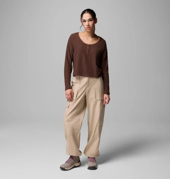 Camisa de manga larga con cuello Henley y diseño cuadriculado Brea Falls™ para mujer