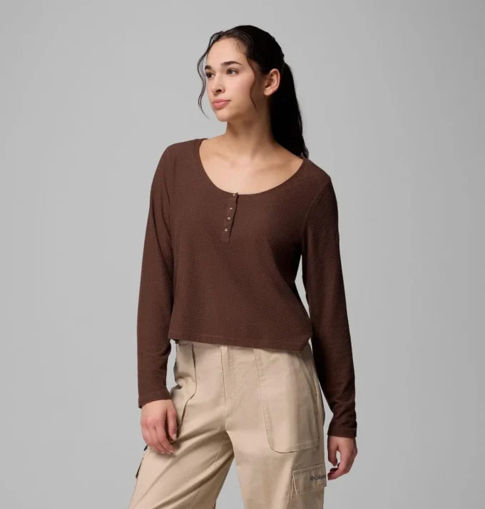 Camisa de manga larga con cuello Henley y diseño cuadriculado Brea Falls™ para mujer
