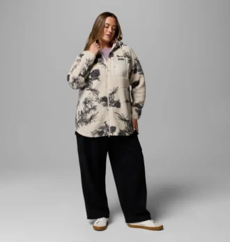 Sudadera con capucha y cremallera completa estampada Women Winter Warmth™ – Talla grande