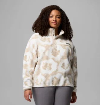 Sudadera corta con estampado Helvetia™ II y medio cierre de botones para mujer