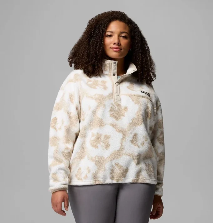 Sudadera corta con estampado Helvetia™ II y medio cierre de botones para mujer