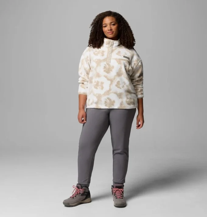 Sudadera corta con estampado Helvetia™ II y medio cierre de botones para mujer