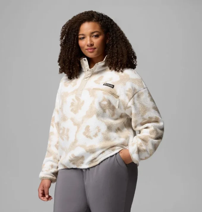 Sudadera corta con estampado Helvetia™ II y medio cierre de botones para mujer