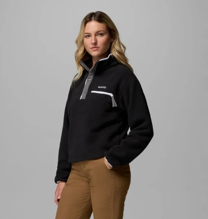 Sudadera corta de forro polar con medio cierre de botones Helvetia™ II para mujer