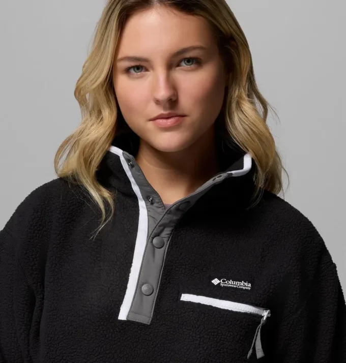 Sudadera corta de forro polar con medio cierre de botones Helvetia™ II para mujer